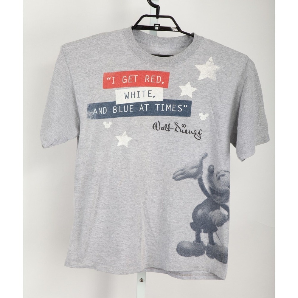 Disney Parks Mickey Mouse T-Shirt Mens Large Gray Patriotic Red White Blue Hanes